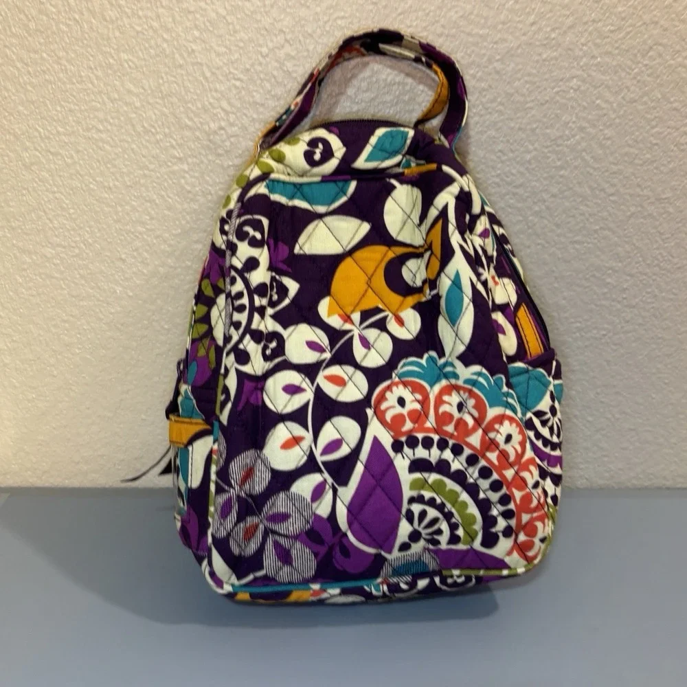 Vera Bradley Plum Crazy Purple Lunch Bag snack plastic lined exterior ID Holder
